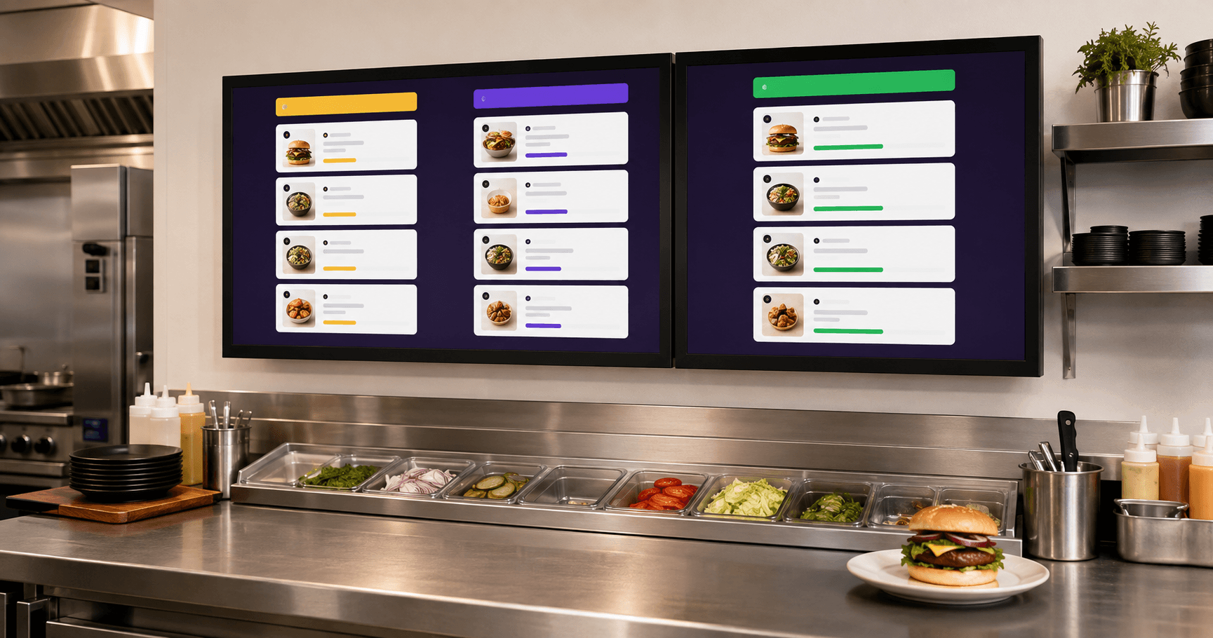 Kitchen order display guiding restaurant preparation